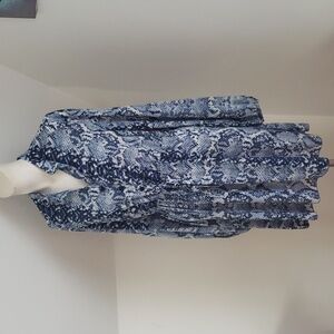 KURUNDO Blue Snake Print Shirt Style Long-sleeve Women's Dress, Size M